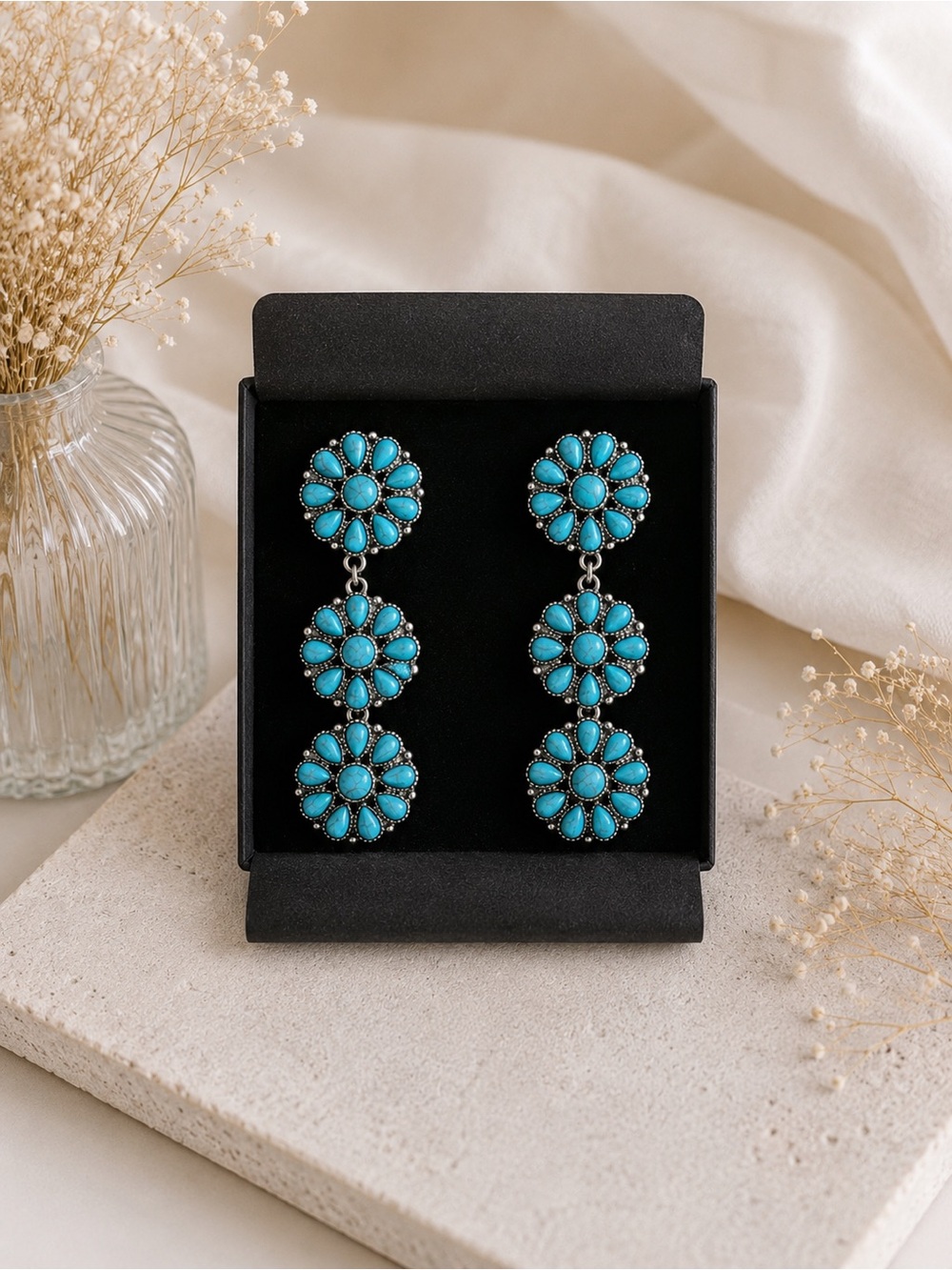 Turquoise Floral Statement Earrings 💙